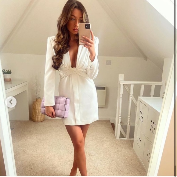 ZARA V NECK WHITE DRAPED BLAZER DRESS - Picture 9 of 10